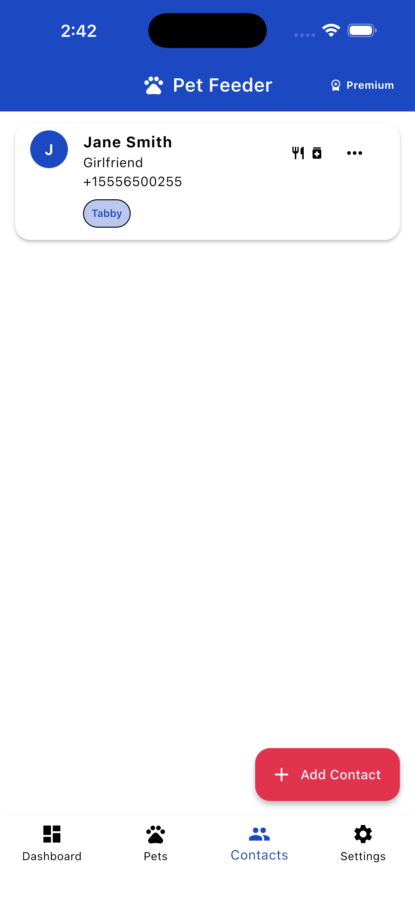 Family contacts list for pet care coordination