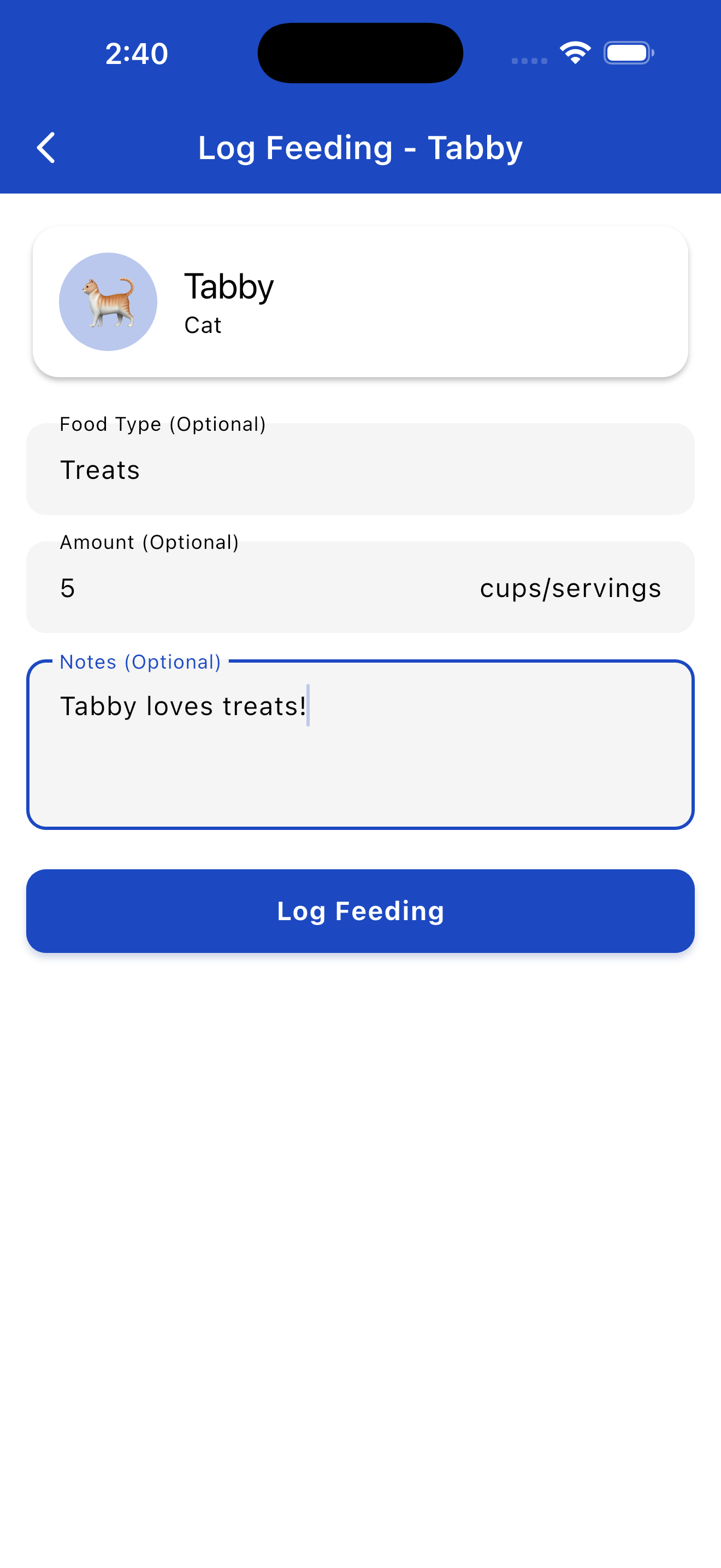 Log pet feeding activity with SMS notification